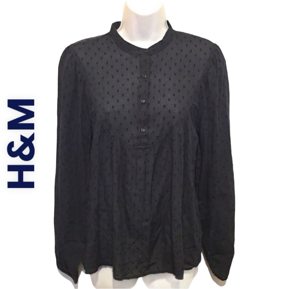L.O.G.G. H&M Textured Midnight Blue Blouse Boho Top - Women’s 4 - NWOT